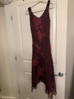 Jonathan Martin Studio Burgundy Silk Floral Asymmetrical Dress – Size 10